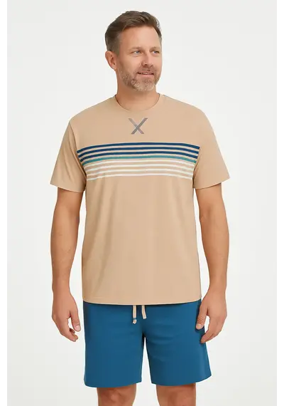 M.E.Q. Heren shortama katoen - ronde hals - Beige M.E.Q. Heren shortama katoen - ronde hals - Beige