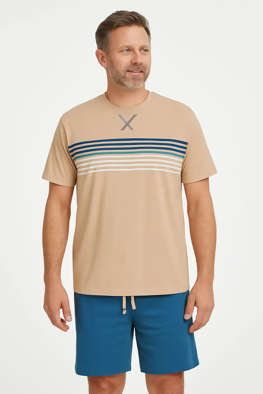 M.E.Q. Heren shortama katoen - ronde hals - Beige