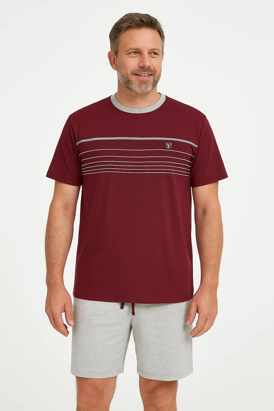 M.E.Q. Heren shortama katoen - ronde hals - Red summer