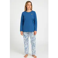 Medaillion katoenen dames pyjama lange mouw - Blauwe bloem