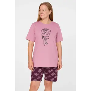 Tenderness dames shortama katoen - Paarse bloem Tenderness dames shortama katoen - Paarse bloem