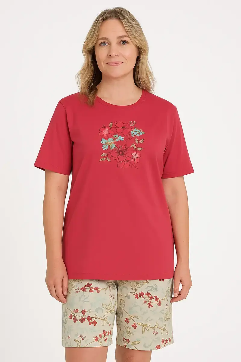 Tenderness dames shortama katoen - Red Summer