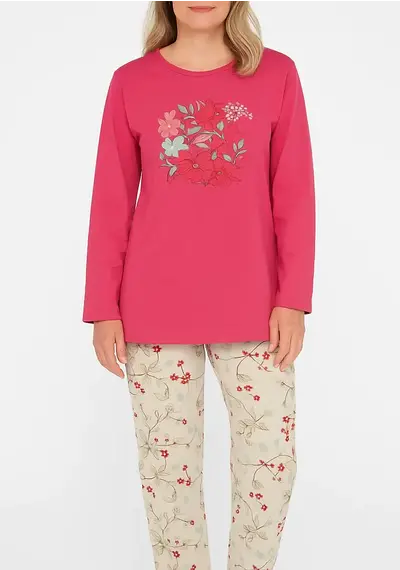 Tenderness dames pyjama Tricot lange mouw - Pink Flower Tenderness dames pyjama Tricot lange mouw - Pink Flower