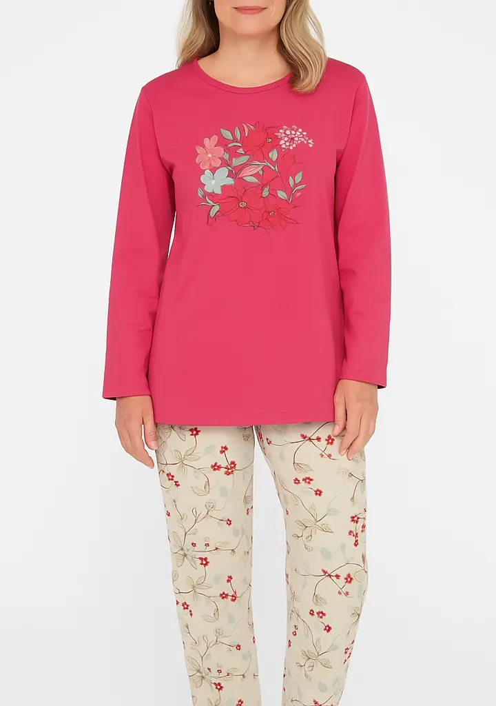 Tenderness dames pyjama Tricot lange mouw - Pink Flower