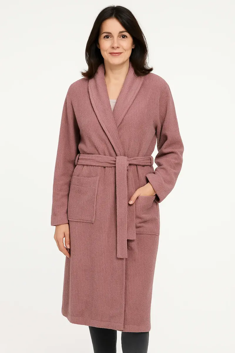Ten Cate dames badjas katoen - Mauve - 100% katoenen roze sauna badjas