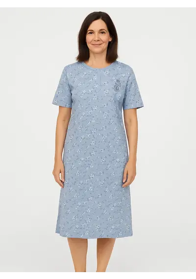 Tenora dames nachthemd knoopsluiting - korte mouw - Lichtblauw Tenora dames nachthemd knoopsluiting - korte mouw - Lichtblauw