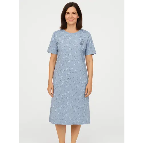 Tenora dames nachthemd knoopsluiting - korte mouw - Lichtblauw Tenora dames nachthemd knoopsluiting - korte mouw - Lichtblauw