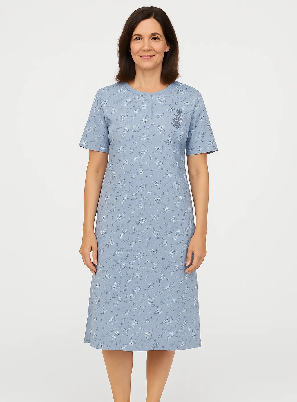 Tenora dames nachthemd knoopsluiting - korte mouw - Lichtblauw Tenora dames nachthemd knoopsluiting - korte mouw - Lichtblauw