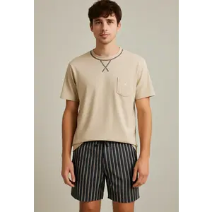 M.E.Q. Heren shortama - Katoen - ronde hals - Beige M.E.Q. Heren shortama - Katoen - ronde hals - Beige