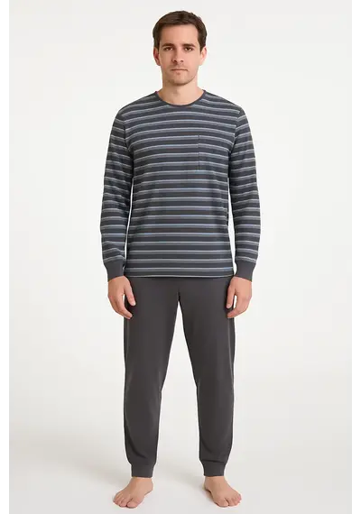Paul Hopkins pyjama heren lange mouw - Grijs gestreept Paul Hopkins pyjama heren lange mouw - Grijs gestreept
