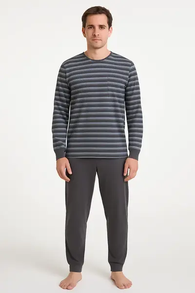 Paul Hopkins pyjama heren lange mouw - Grijs gestreept