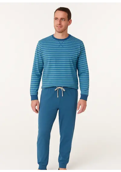 M.E.Q. Heren pyjama lange mouwen katoen - Spring blue M.E.Q. Heren pyjama lange mouwen katoen - Spring blue