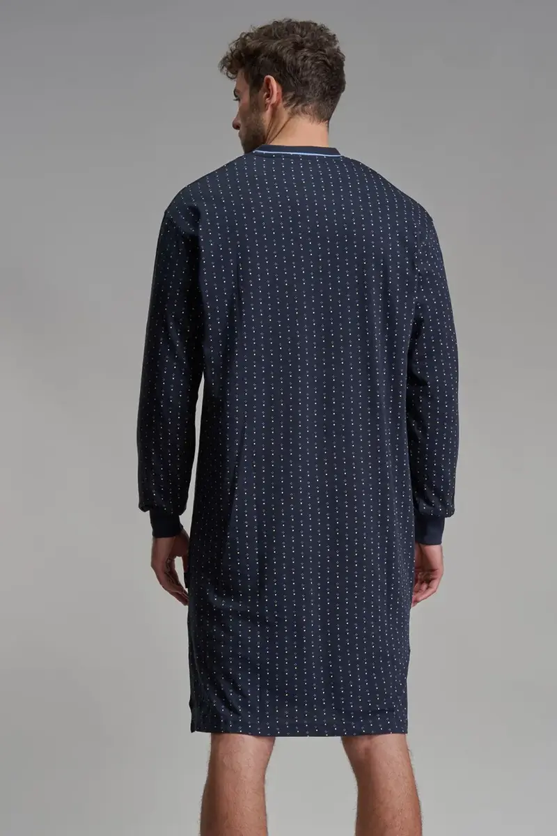 Gotzburg heren nachthemd lange mouw - 100% katoen - Gestippeld