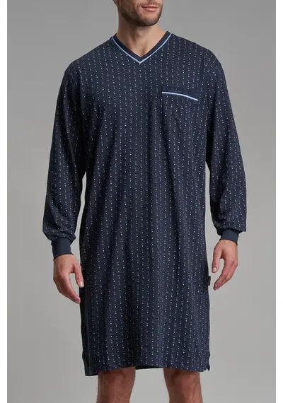 Gotzburg heren nachthemd lange mouw -  Gestippeld Gotzburg heren nachthemd lange mouw -  Gestippeld