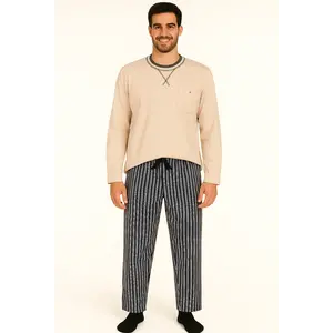 M.E.Q. Heren pyjama lange mouwen katoen - ronde hals - Katoen M.E.Q. Heren pyjama lange mouwen katoen - ronde hals - Katoen