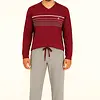 M.E.Q. Heren pyjama lange mouwen katoen - V-hals - Rood