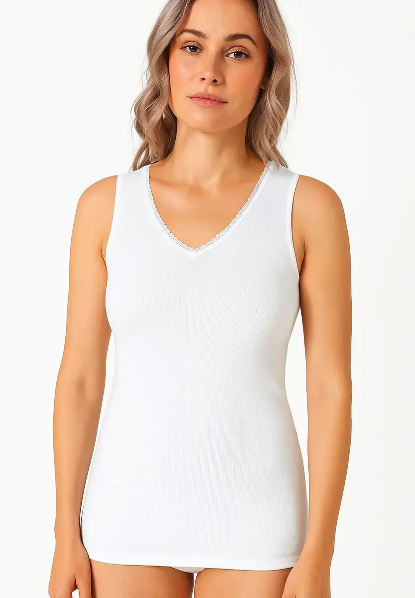 Ten Cate Thermo kanten dames hemd - V-hals - Warm thermisch onderhemd met brede bandjes