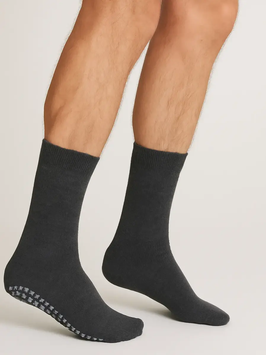 Basset Homepads Antislip sokken 1 paar - Antraciet - Katoenen grip sokken - Huissokken