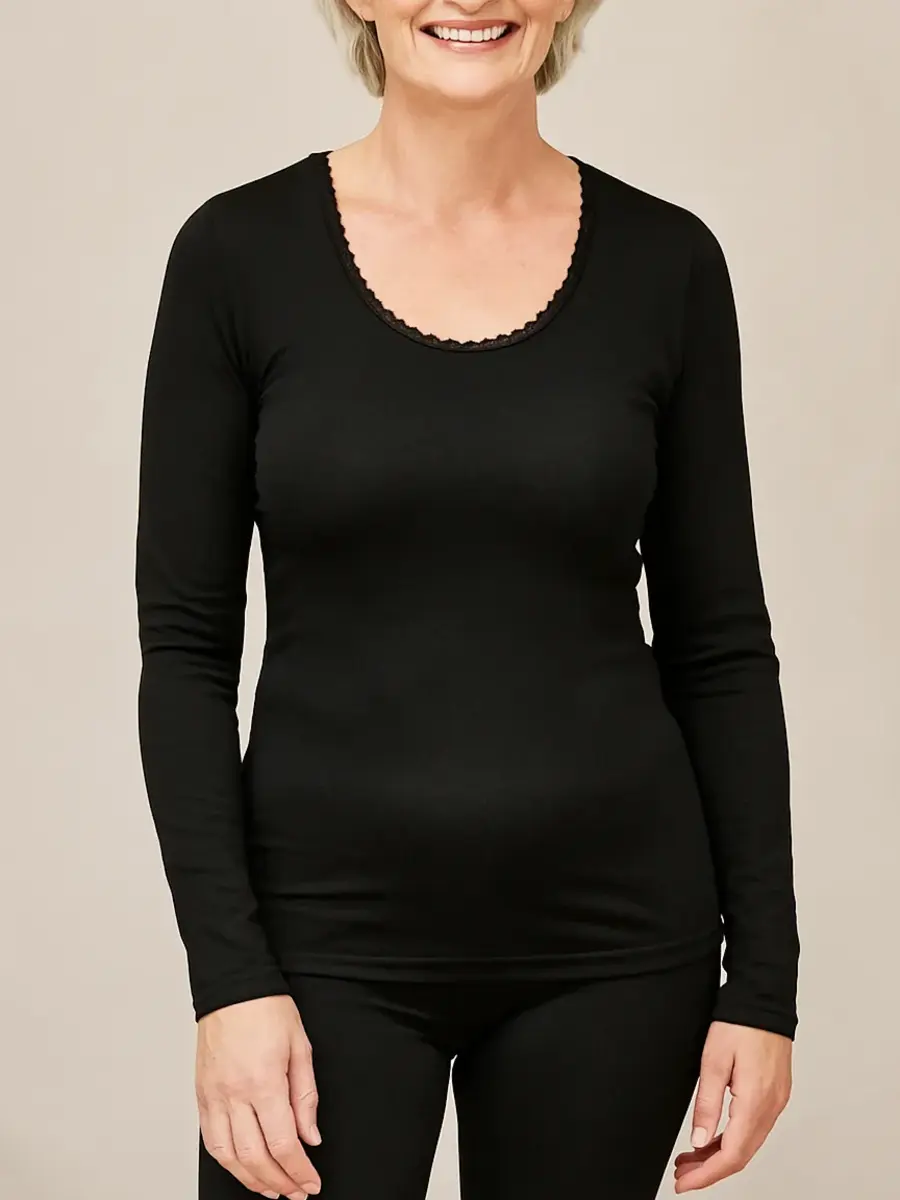 Ten Cate dames thermo shirt Lange mouw - Kanten Thermo ondergoed dames - Viloft - Diepe hals