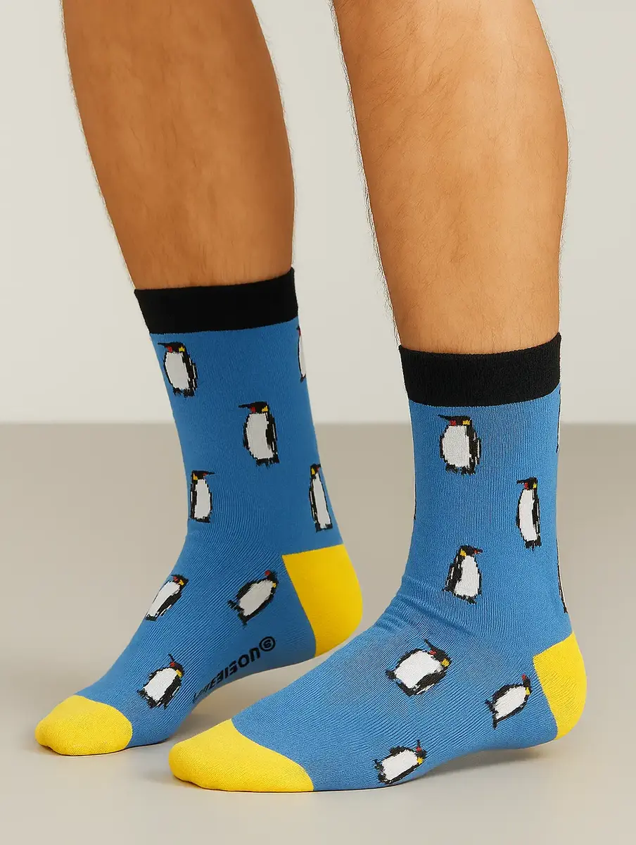 Benyson Sokken Pinguin - Organisch katoen 1- Paar - Vrolijke katoenen sokken met leuke en grappige print - Dames - Heren