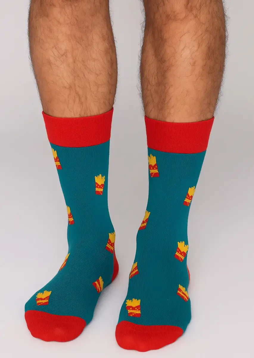 Benyson Sokken Frietjes - Organisch katoen - Vrolijke katoenen sokken met leuke en grappige print - Dames - Heren