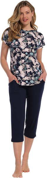 Pastunette dames capri pyjama korte mouw- donkerblauw