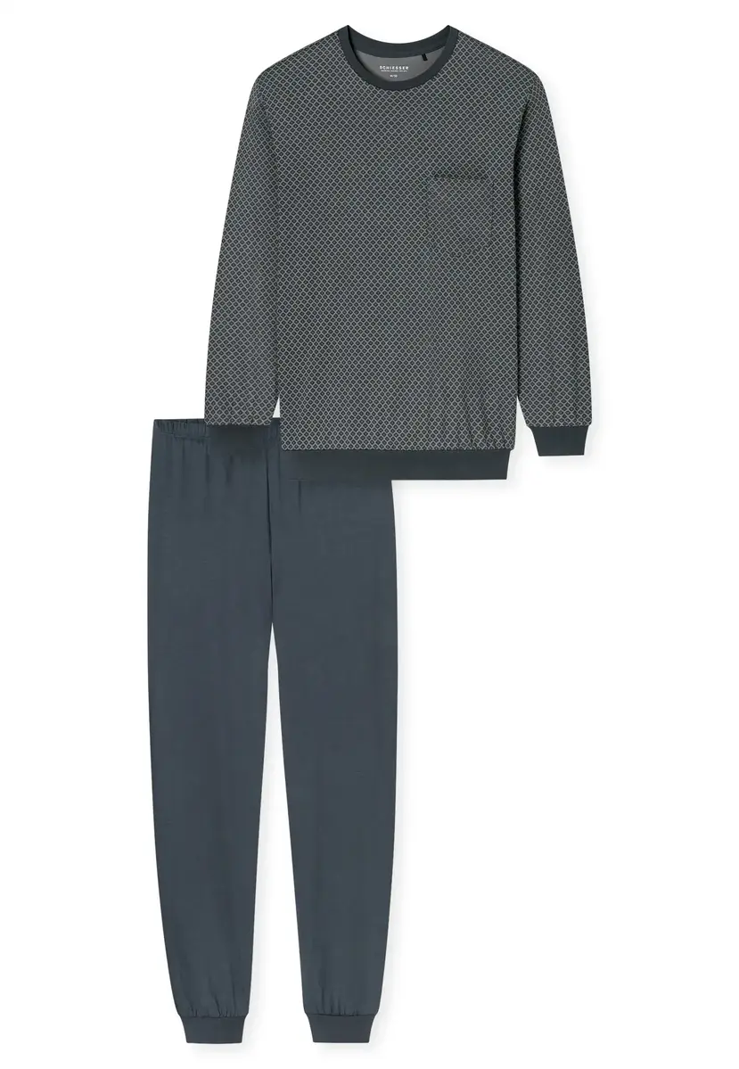 Schiesser pyjama heren Katoen lange mouw- Comfort Essentials - Zonder boordjes