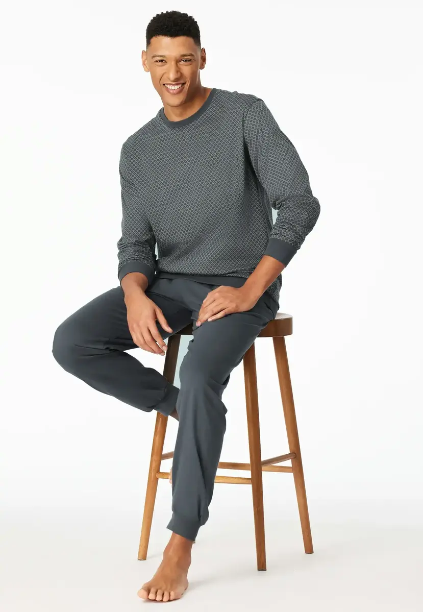 Schiesser pyjama heren Katoen lange mouw- Comfort Essentials - Zonder boordjes