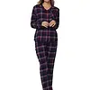 Rebelle dames pyjama Flanel -Donker Blauw - 100% katoenen pyjama met knoopsluiting en lange mouwen