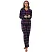Rebelle dames pyjama Flanel -Donker Blauw - 100% katoenen pyjama met knoopsluiting en lange mouwen - Donkerblauw