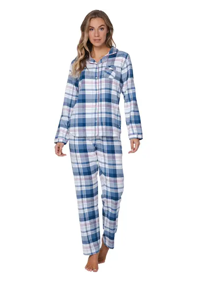 Pastunette Dames Pyjama Flanel met knoopsluiting - Blauw Pastunette Dames Pyjama Flanel met knoopsluiting - Blauw
