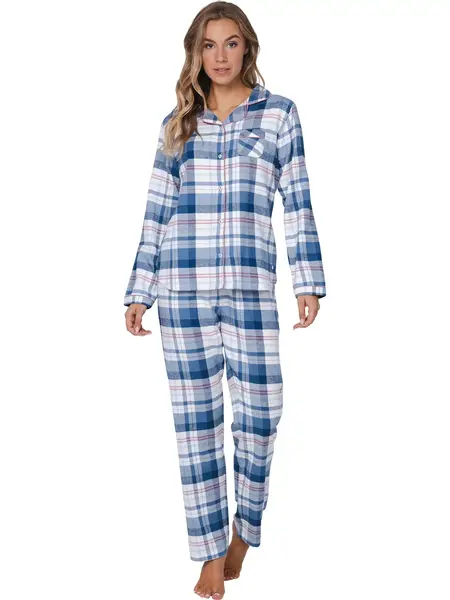 Pastunette Dames Pyjama Flanel met knoopsluiting - Blauw