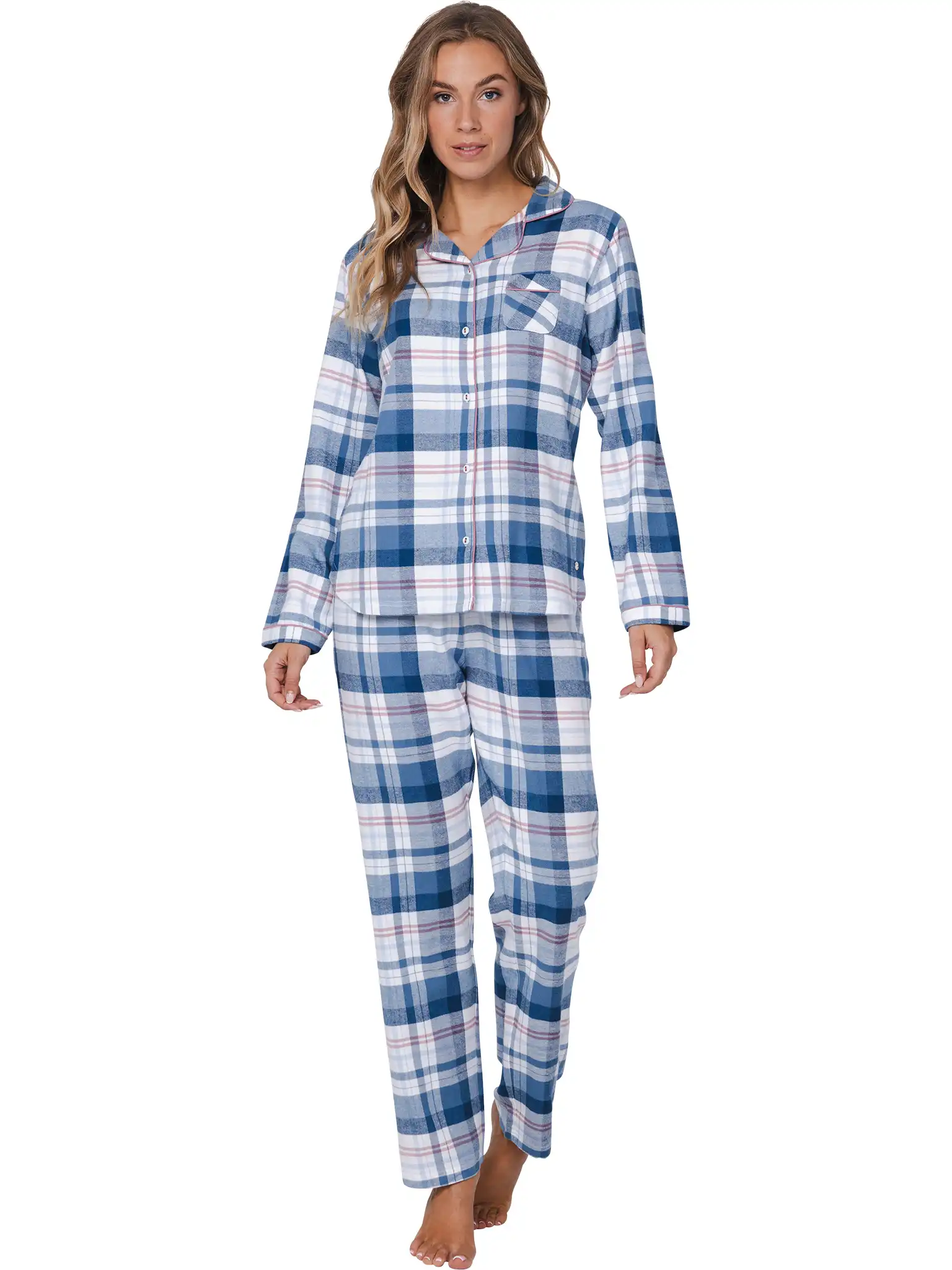 Pastunette Dames Pyjama Flanel met knoopsluiting - Blauw
