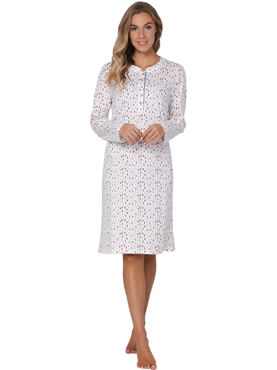 Pastunette Dames nachthemd katoen met lange mouwen - Wit - 100% katoenen nachtjapon dames - Copy