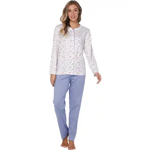 Pastunette dames katoenen pyjama met knoopsluiting -Blauw