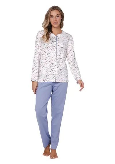 Pastunette dames katoenen pyjama met knoopsluiting -Blauw Pastunette dames katoenen pyjama met knoopsluiting -Blauw