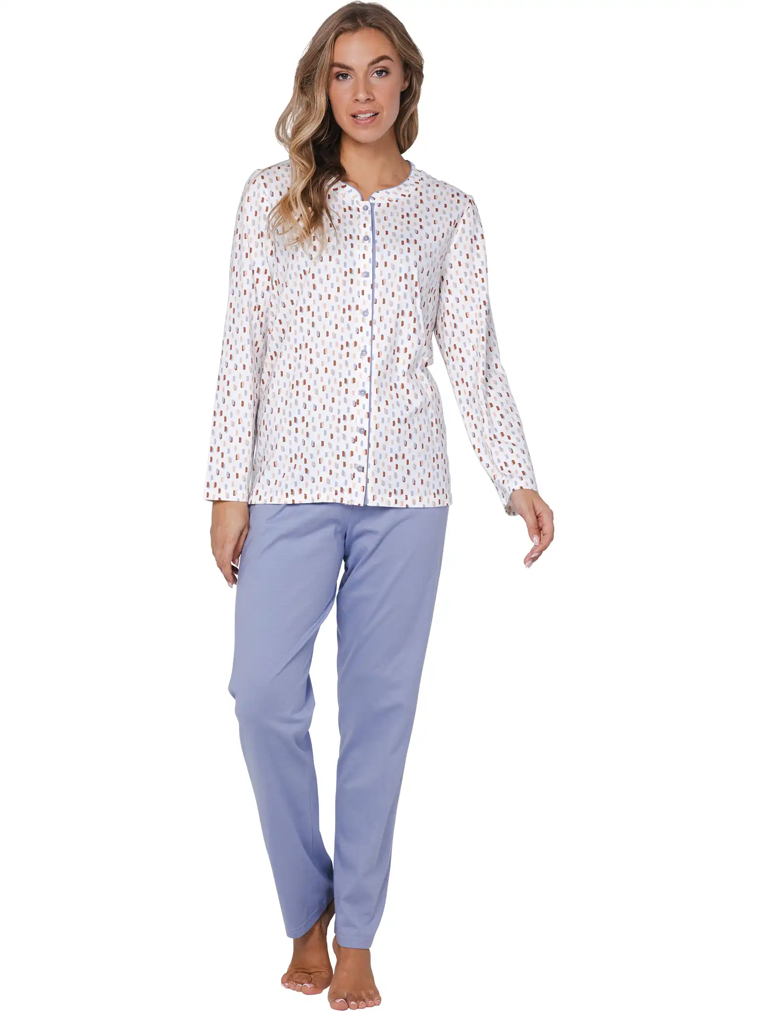 Pastunette dames katoenen pyjama met knoopsluiting -Blauw