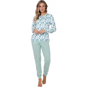 Pastunette dames katoenen pyjama lange mouwen - Groen