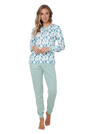 Pastunette dames katoenen pyjama lange mouwen - Groen