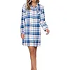 Pastunette dames nachthemd Flanel met knoopsluiting- Blauw