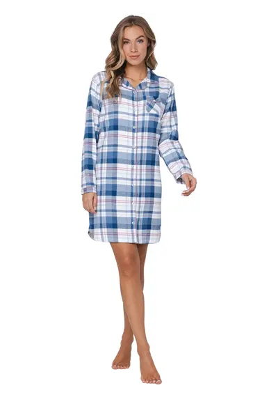 Pastunette dames nachthemd Flanel met knoopsluiting- Blauw Pastunette dames nachthemd Flanel met knoopsluiting- Blauw