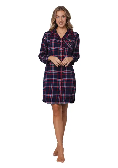 Rebelle dames nachthemd Flanel met knoopsluiting- Donkerblauw Rebelle dames nachthemd Flanel met knoopsluiting- Donkerblauw