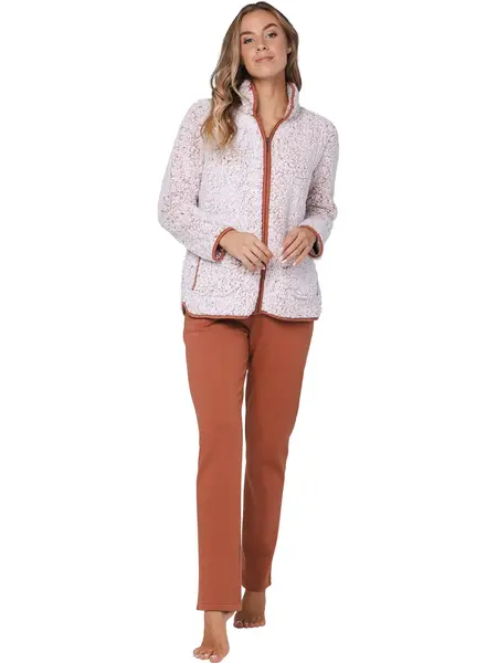 Pastunette Teddy Huispak Dames Fleece - Bruin pyjama pak met rits - Warm