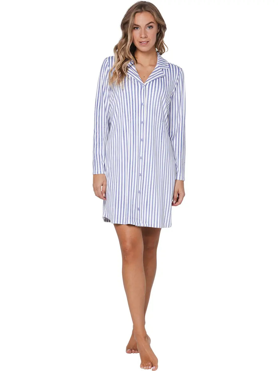 Pastunette dames nachthemd met knoopsluiting-Blauw streep