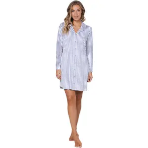 Pastunette dames nachthemd met knoopsluiting-Blauw streep