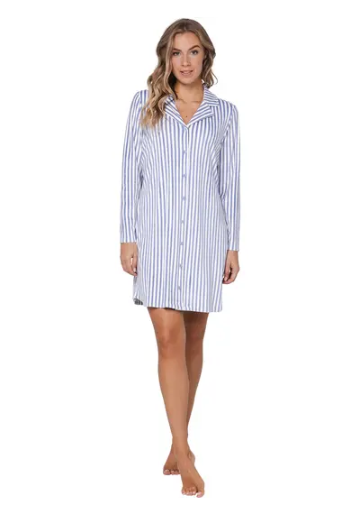Pastunette dames nachthemd met knoopsluiting-Blauw streep Pastunette dames nachthemd met knoopsluiting-Blauw streep