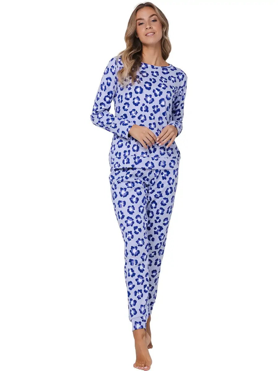 Rebelle Dames Pyjama katoen met lange mouwen - Leopard Lilac