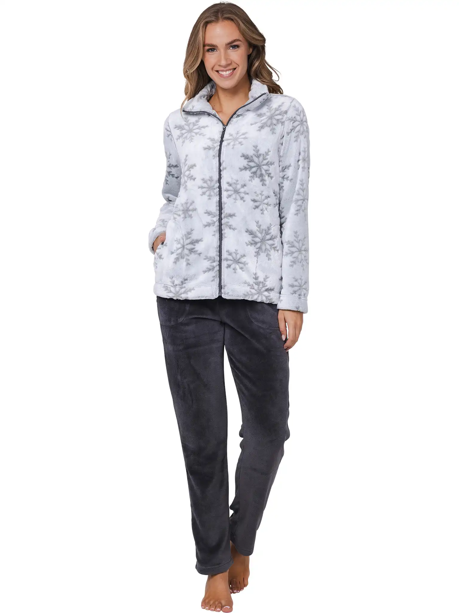Rebelle Huispak Dames Fleece - Grijs - Winter stars