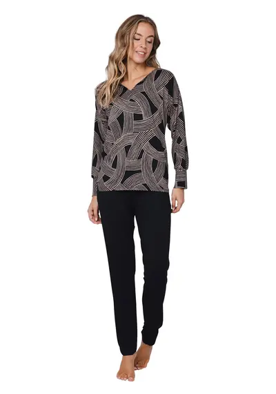 Pastunette dames pyjama lange mouwen - Zwart Pastunette dames pyjama lange mouwen - Zwart