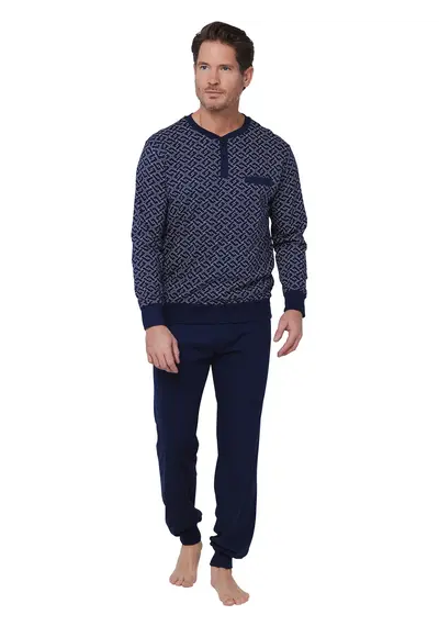 Pastunette Heren katoenen pyjama met lange mouwen - Linear Blauw Pastunette Heren katoenen pyjama met lange mouwen - Linear Blauw